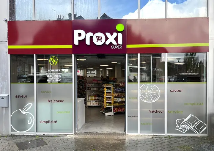 Proxi : panneau et vitrophanie
